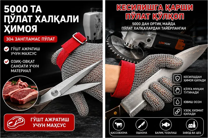 Колчужный перчатка занжирли кулкоп кесилишга карши кулкоп — фото 1