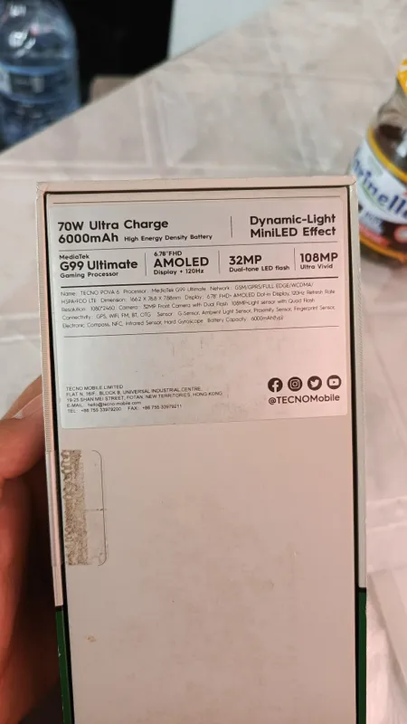 Tecno pova 6 korobka dakumenti bor ideal ishlidi