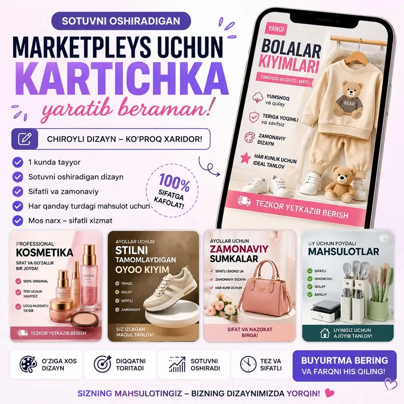Marketpleys uchun kartichka yaratib beraman Marketpleys uchun kartichka yaratib beraman