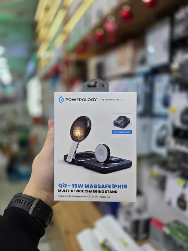Беспроводная зарядка Powerology Переносная зарядка Qi2 3в1