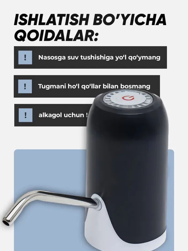 Pompa, 18.9 L, 5L, 10 L yelim idishlardan suv tortib olib beradi
