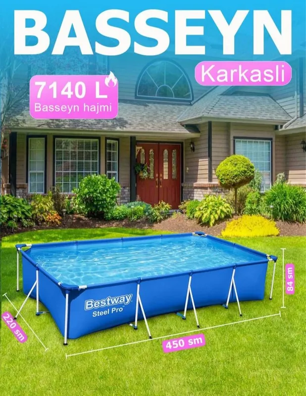 Каркасный бассейн 450x220x84 BESTWAY Karkasniy basseyn Hovuz Baseyin — фото 3