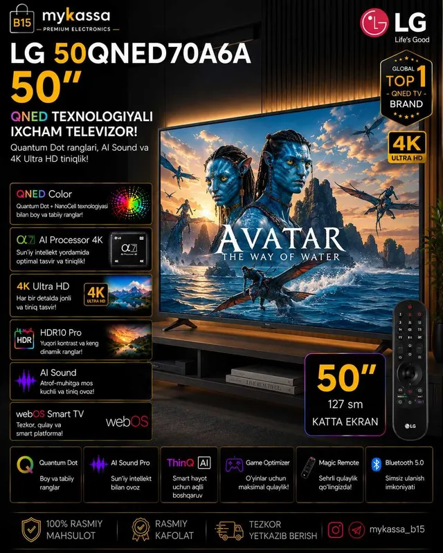 LG 50QNED70A6A — 50 dyuymli QNED texnologiyali televizor/Dastavka/New