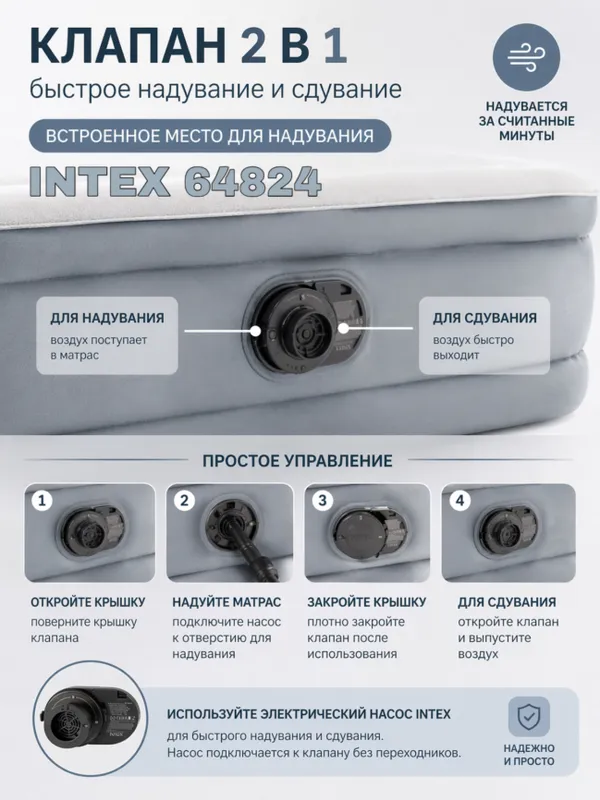 Intex 64824 – двухспальная с встроенным насосом 5 Intex 64824 – двухспальная с встроенным насосом 5