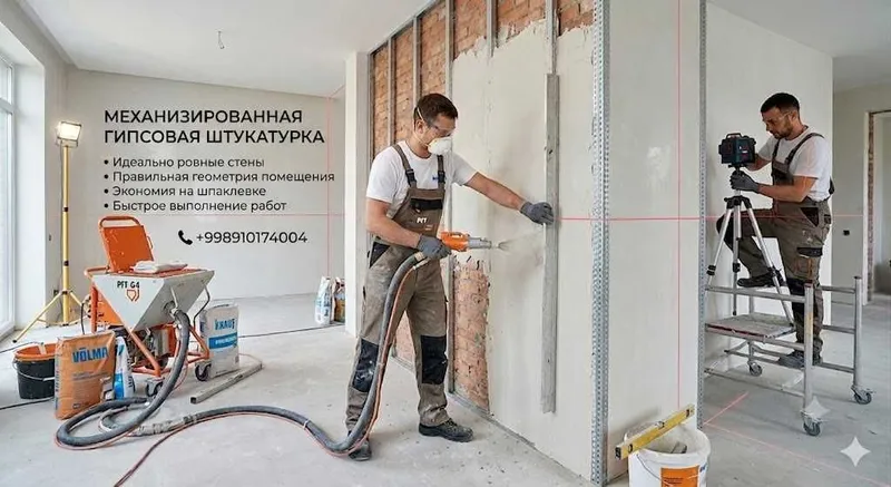 Механизированная гипсовая штукатурка стен
