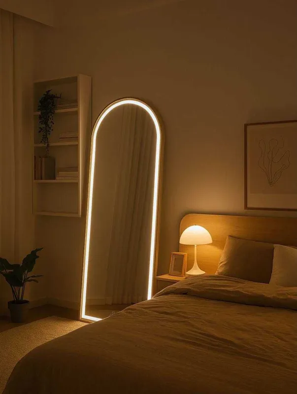 LED yoritgichli arkali oyna 170x60 sm oltin ramkali uy yoki xona uchun — фото 2