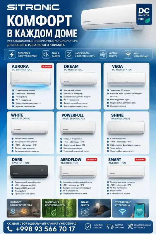 Кондиционер Sitronic Full DC Inverter/R32/+WIFI+TEN+DOSTAVKA TEKIN Кондиционер Sitronic Full DC Inverter/R32/+WIFI+TEN+DOSTAVKA TEKIN