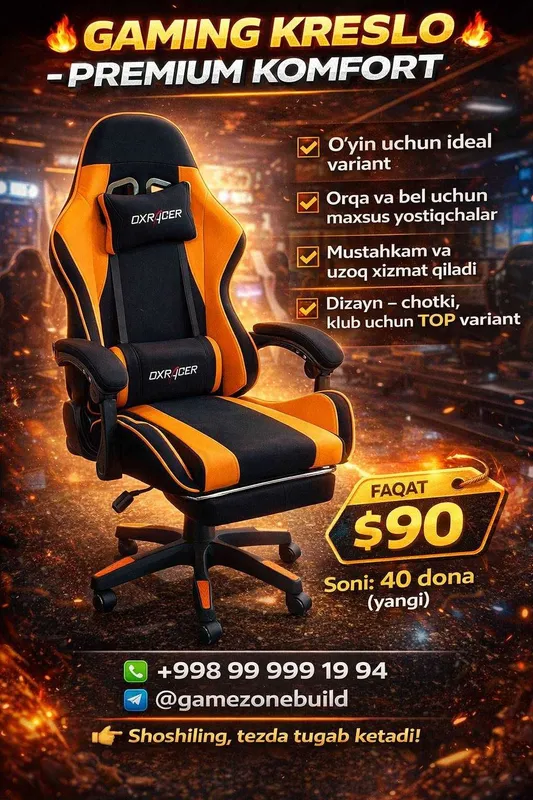 GAMING KRESLO – PREMIUM Komforni qadrlaydiganlar uchun