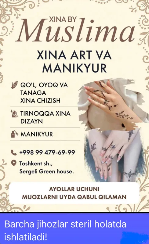 Xina chizish qol va tana, tirnoqqa xina, manikyur