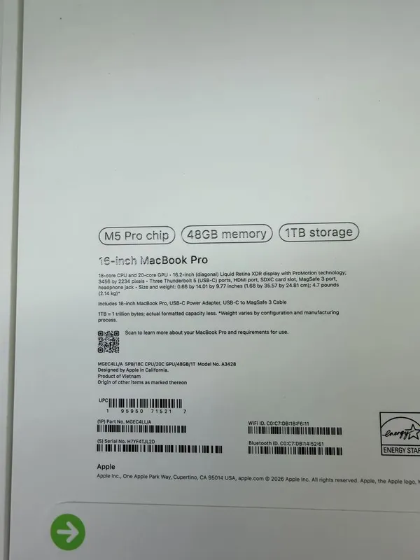 MacBook Pro 16 48/1TB M5 PRO
