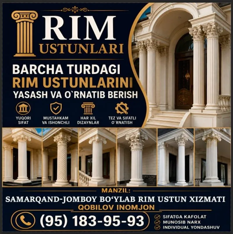 Rim ustun xizmati Samarqand Jomboy bo'ylab xizmat kursatamiz Rim ustun xizmati Samarqand Jomboy bo'ylab xizmat kursatamiz