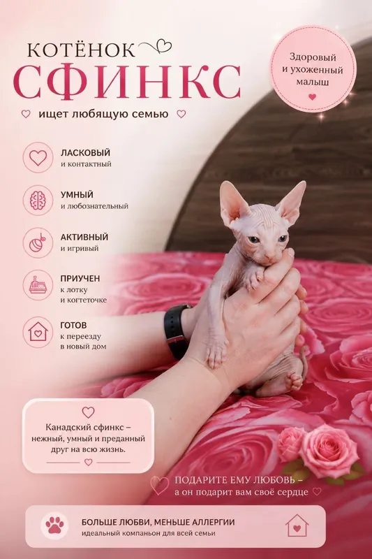 Продаётся котёнок канадский сфинкс (мальчик)