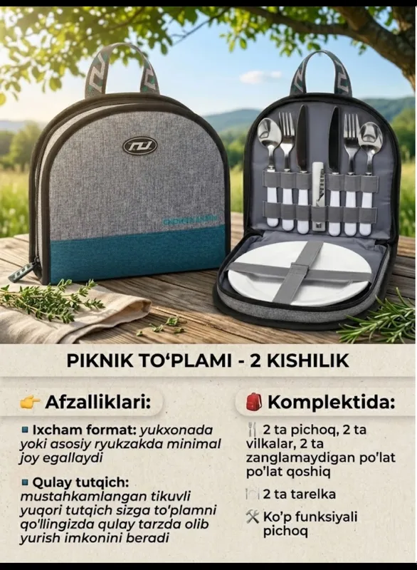 Piknik uchun priborla 2 kishilik