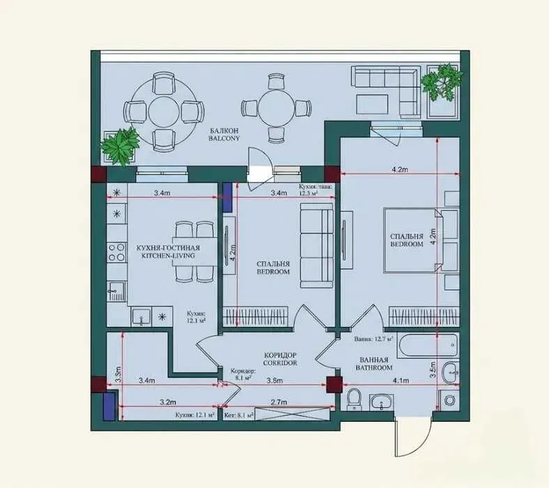 (М) Квартира в ЖК Bristol | Цена ниже застройщика | 85.3 м² 2 (М) Квартира в ЖК Bristol | Цена ниже застройщика | 85.3 м² 2