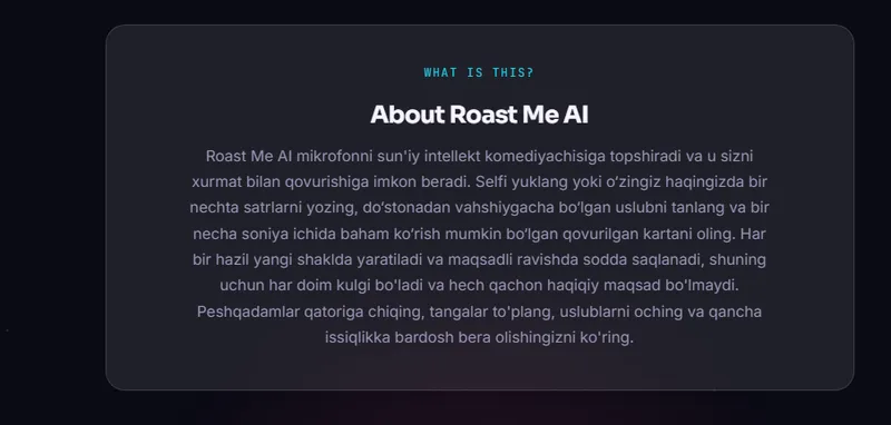 "Roast Me AI: mikrofon sun'iy intellekt qo'lida" 3 "Roast Me AI: mikrofon sun'iy intellekt qo'lida" 3
