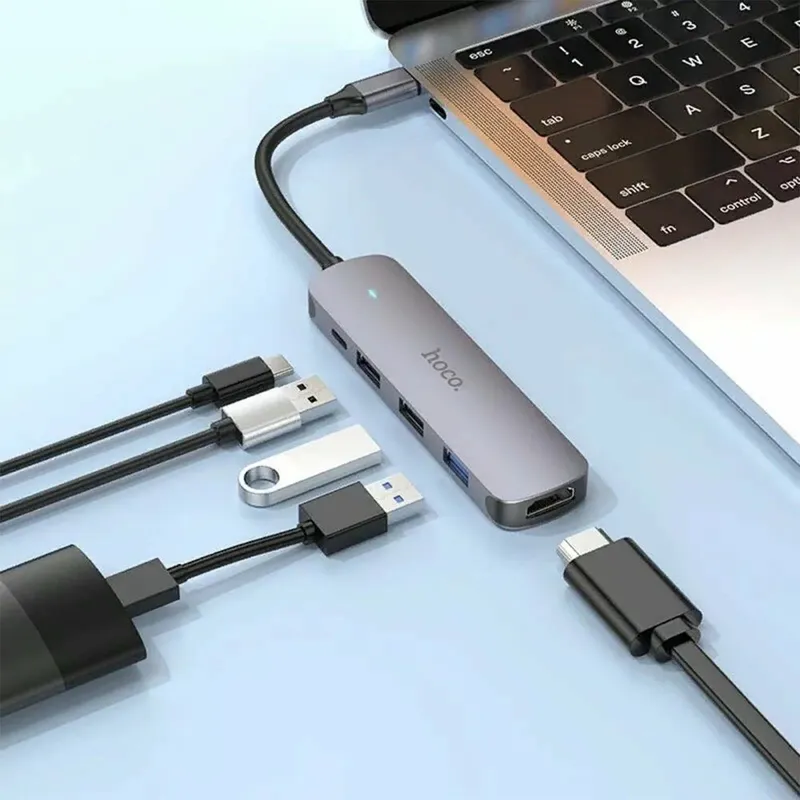 USB Type-C Хаб HOCO HB27 5 в 1, HDMI, USB 3.0, 2×USB 2.0, PD 100W — фото 1