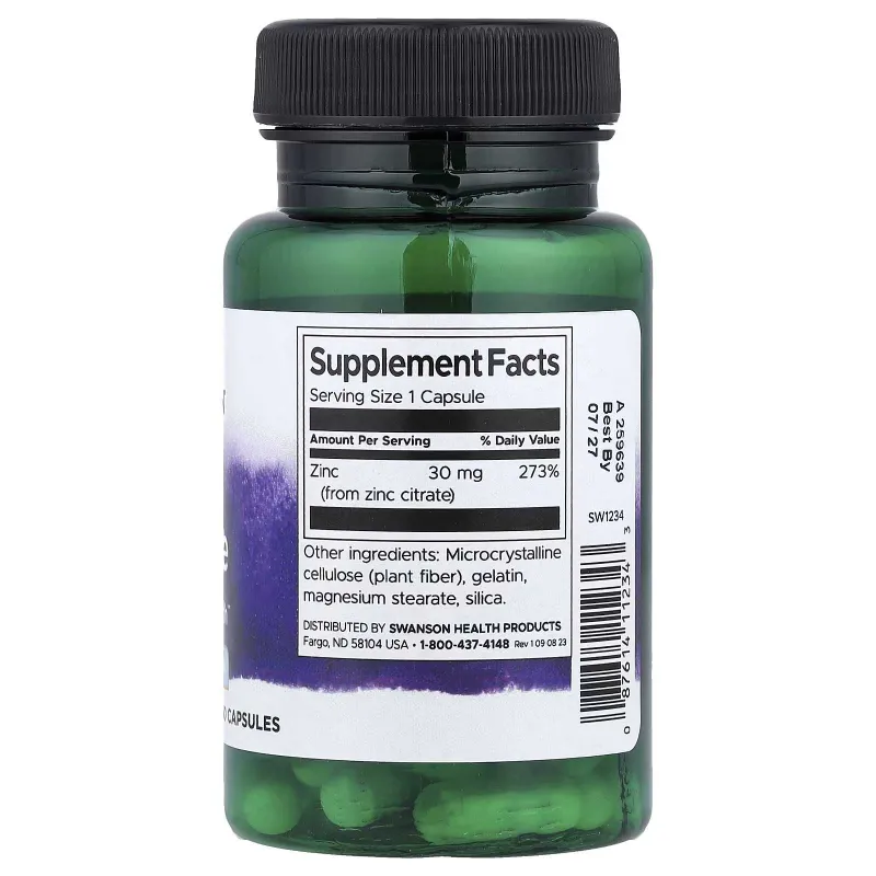 Цитрат Цинка Swanson, Zinc Citrate, 30 mg, 60 Capsules — фото 1