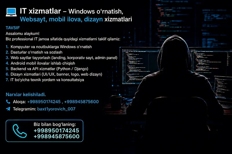 IT xizmatlar - Windows órnatish, Websayt,mobil