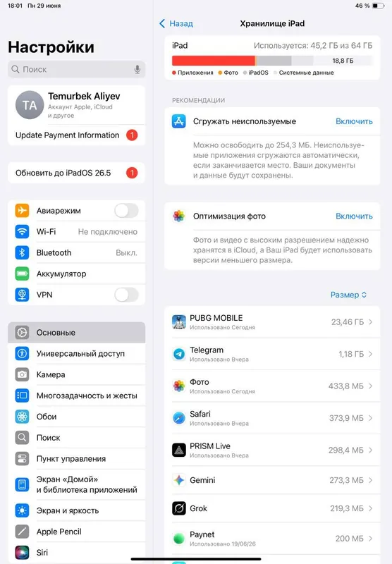 Ipad  pro 14 , 10 th generation  64 Gb 90% yomks 8