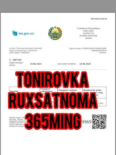 Tonirovka bolib tolashga 361 ming Тонировка рухсатнома насияага 1