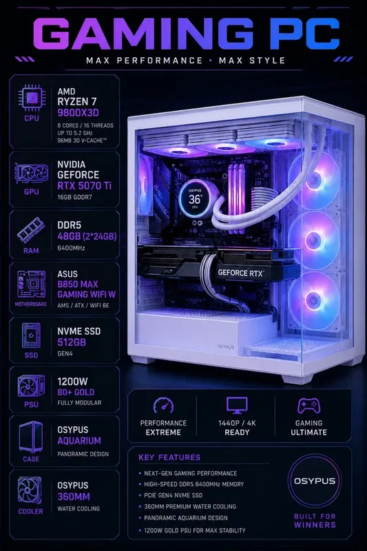 4K MONSTER Ryzen 7 9800X3D/RTX 5070ti 16GB/ DDR5 48GB — фото 1