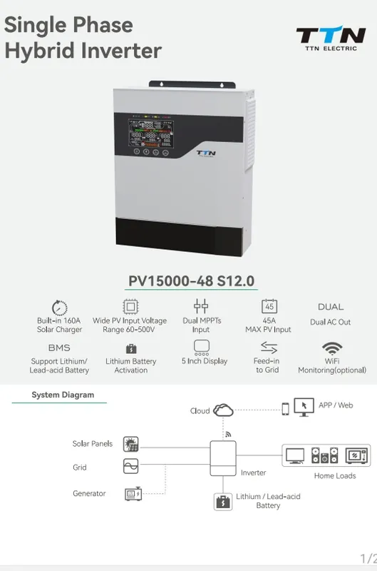 12- kw hybrid inverter 1-phasa — фото 2
