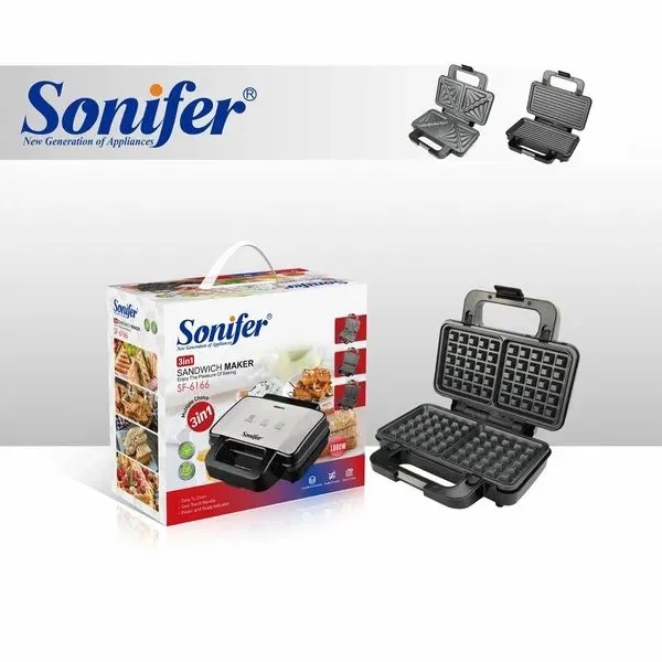 Вафельница Sonifer SF-6166, 3 в 1, антипригарное покрытие, с защитой