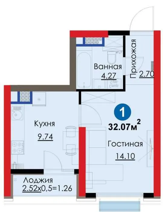 Яшнабадский район | Цена КОТЛОВАНА = 841у.е. | 1комнатная-32,07м2 (S) 8