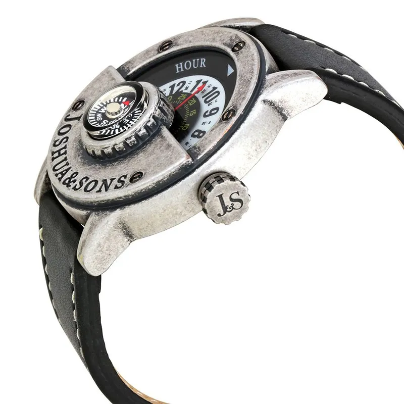 Оригинальные Мужские часы Joshua & Sons Black Dial Leather Compass 3