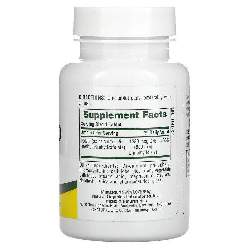 Фолиевая кислота (метилфолат), Folic Acid, Nature's Plus 800 мкг.90 та — фото 2