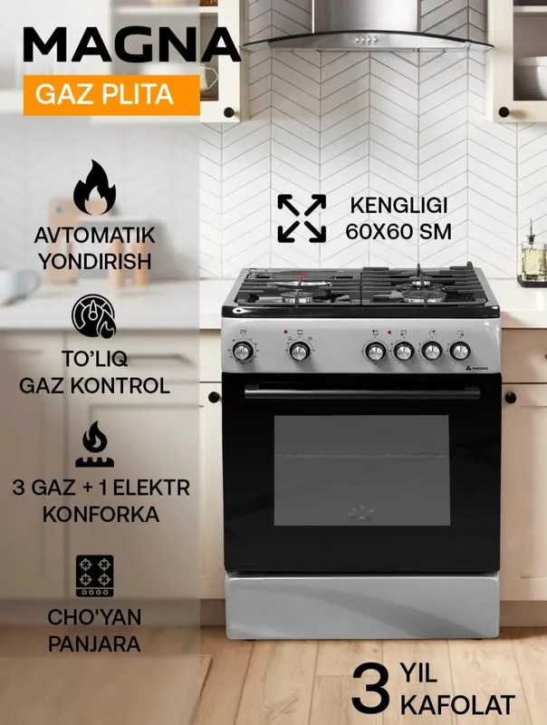 MAGNA gaz plitasi (60×60 sm) 1 MAGNA gaz plitasi (60×60 sm) 1