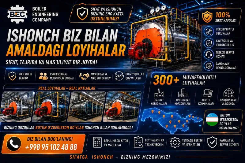 Ishlab chiqaruvchidan bug‘ qozonlari va qozonxona uskunalari