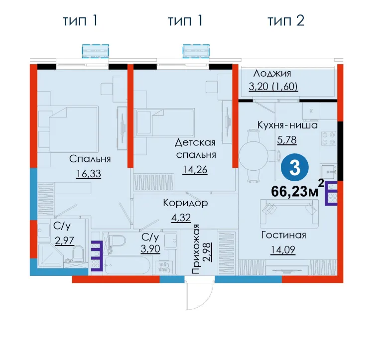 3-комнатная квартира Новый Ташкент м2 1 113 USD — фото 1