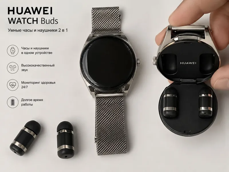 Оригинальные смарт-часы Huawei WATCH Buds 2 в 1 — часы + наушники Оригинальные смарт-часы Huawei WATCH Buds 2 в 1 — часы + наушники