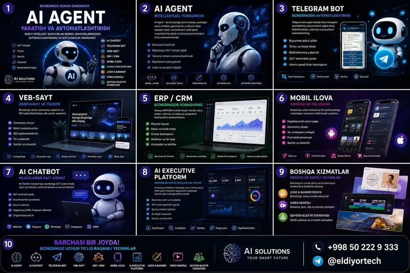 AI Agent | Telegram Bot | ERP CRM | Veb-sayt | Mobil ilova 5 AI Agent | Telegram Bot | ERP CRM | Veb-sayt | Mobil ilova 5