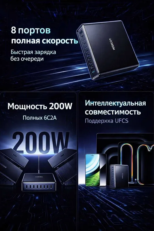 "UGREEN" X766 PD3.0 GAN зарядное устройство c мощностью 200W 7 "UGREEN" X766 PD3.0 GAN зарядное устройство c мощностью 200W 7