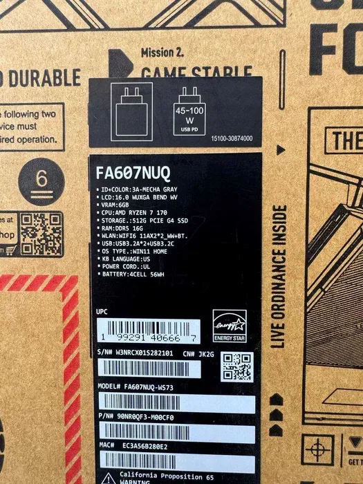 Asus TUF Gaming A16 Ryzen 7 170 16/512GB RTX 4050 4