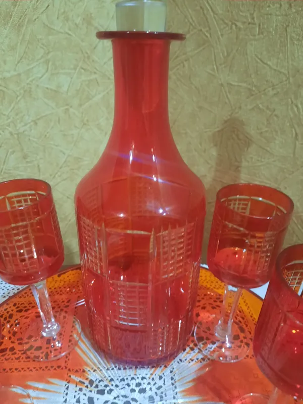 Винтажный набор из 5 предметов, ярко-рубиновый накладной хрусталь: гра — фото 7