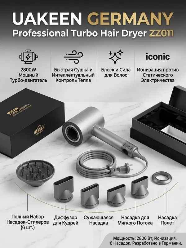Sochlar uchun professional fen UAKEENZZ011 (2800 Vt) 1