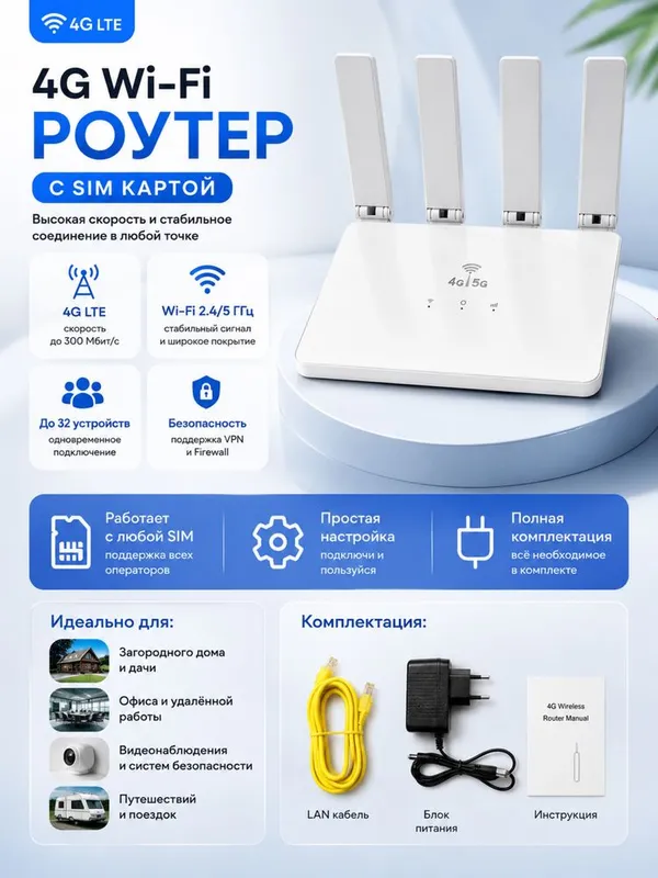 4G/5G Wi-Fi 6 Router -SIM - karta uchun yuqori tezlikdagi simsiz route 2