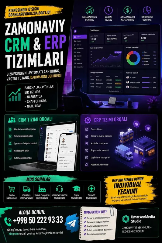 CRM ERP Tizimlari Yaratamiz | Biznesni Avtomatlashtirish — фото 1