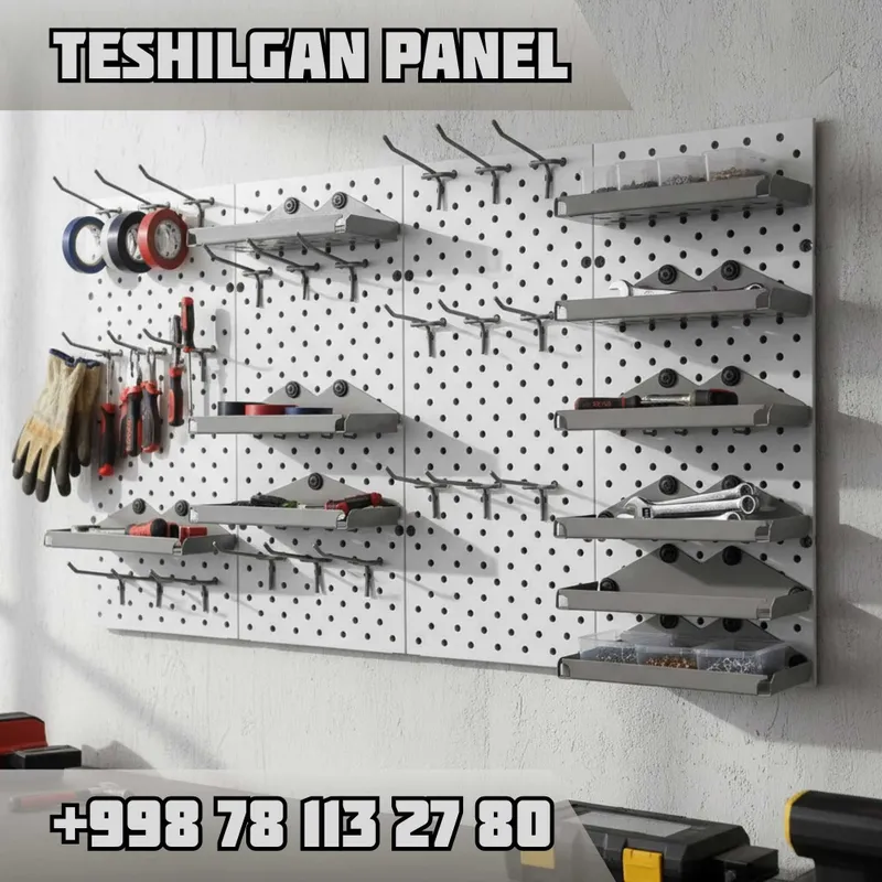 Teshilgan panel, перфопанель, do'konda ilgaklar uchun panel Teshilgan panel, перфопанель, do'konda ilgaklar uchun panel
