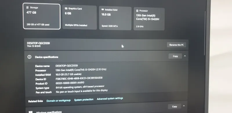 MSI Thin 15 sotiladi 16/512 gb RTX 4050 6gb — фото 9