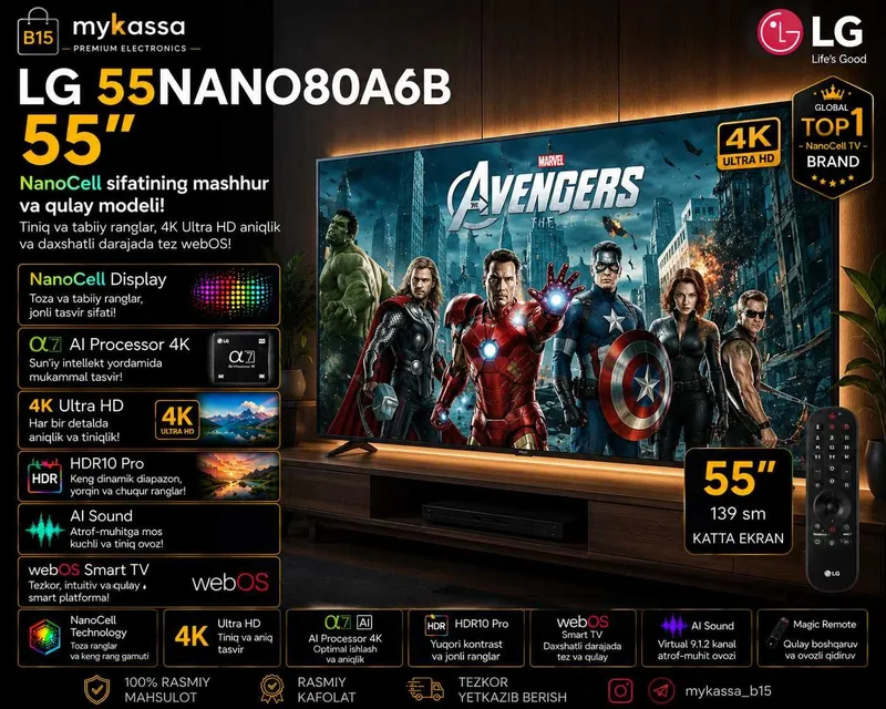 LG 55NANO80A6B — 55 dyuymli NanoCell televizor / Dasatavka / New