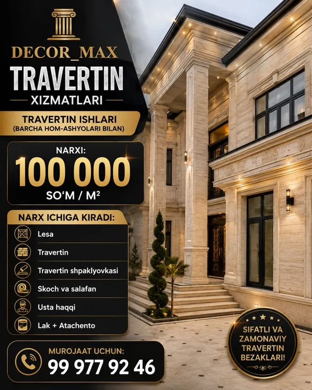 Travertin xizmati 100 ming som 2 Travertin xizmati 100 ming som 2