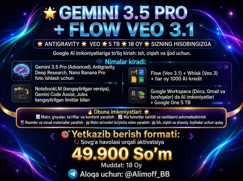 Veo 3.1 + Gemini Pro 3.5 NANO BANANA 18 OY Veo 3.1 + Gemini Pro 3.5 NANO BANANA 18 OY