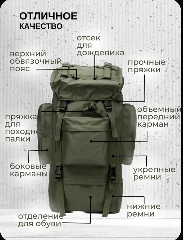 Тактический каркасный рюкзак с рамой внутри и дождевиком 2