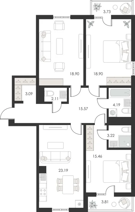 3-комнатная квартира, 107 м², Учтепа 2 3-комнатная квартира, 107 м², Учтепа 2