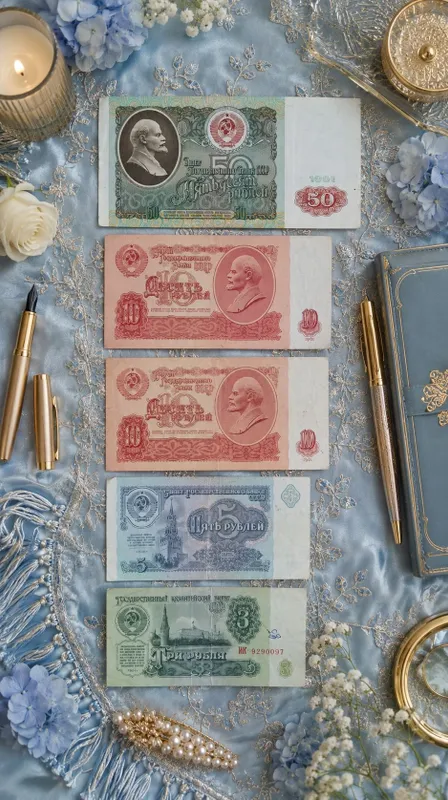 Банкноты СССР. 50, 10, 5 и 3 рубля для коллекции.