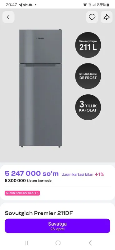Xolodilnik sotiladi yengi